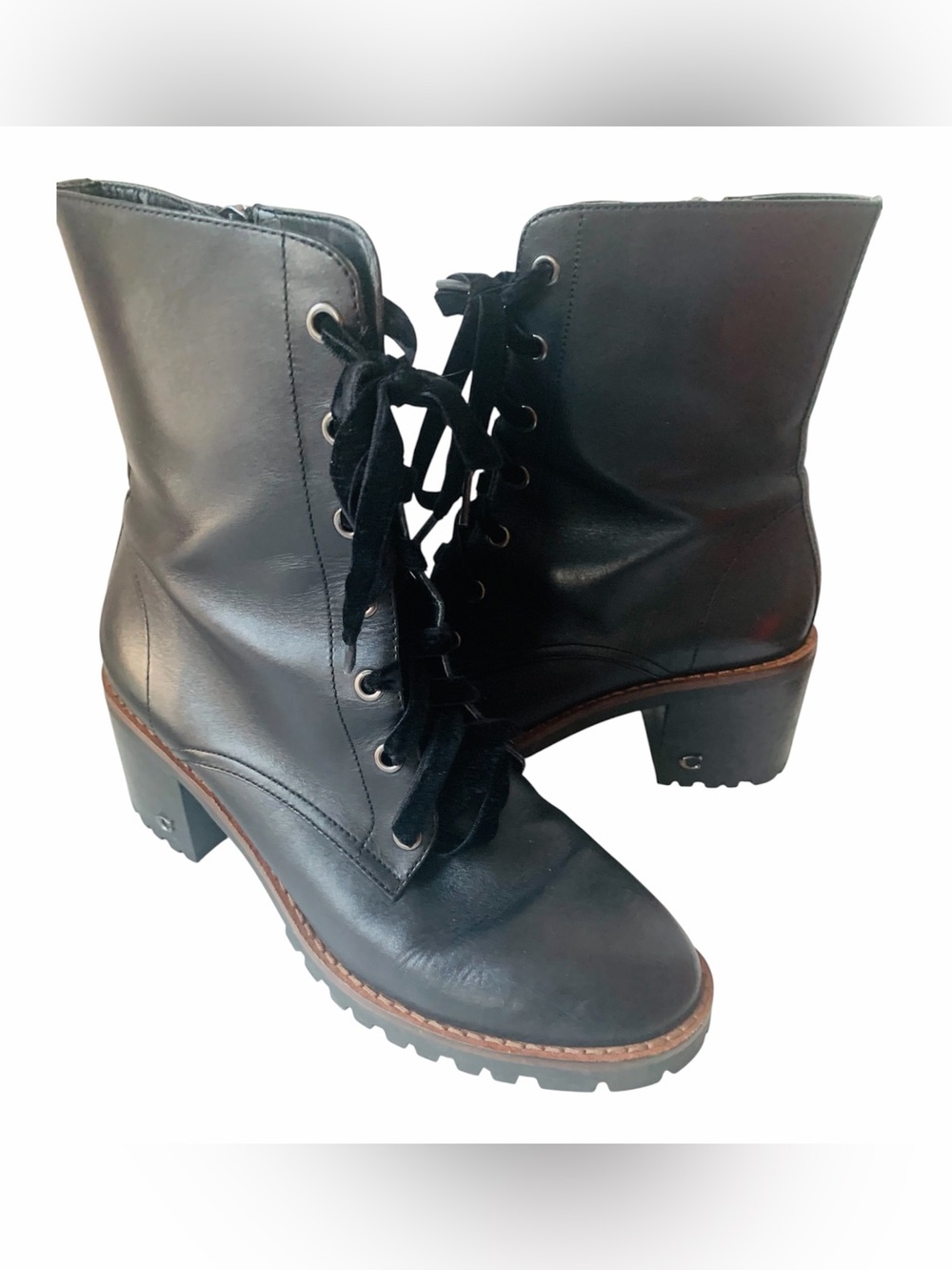 Coach Jadyn LTR Combat Bootie In Black Leather Size 8.5